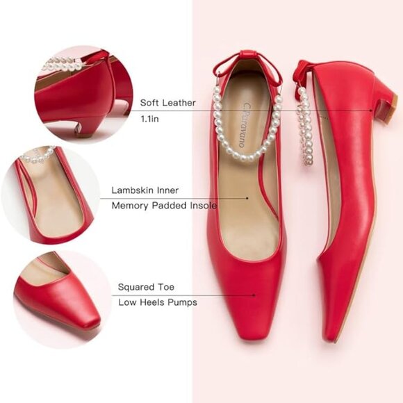 C.Paravano Red Low Heel Women's Pumps Bridal Wedding Shoes -Size 6.5, UK 37 - Picture 4 of 8